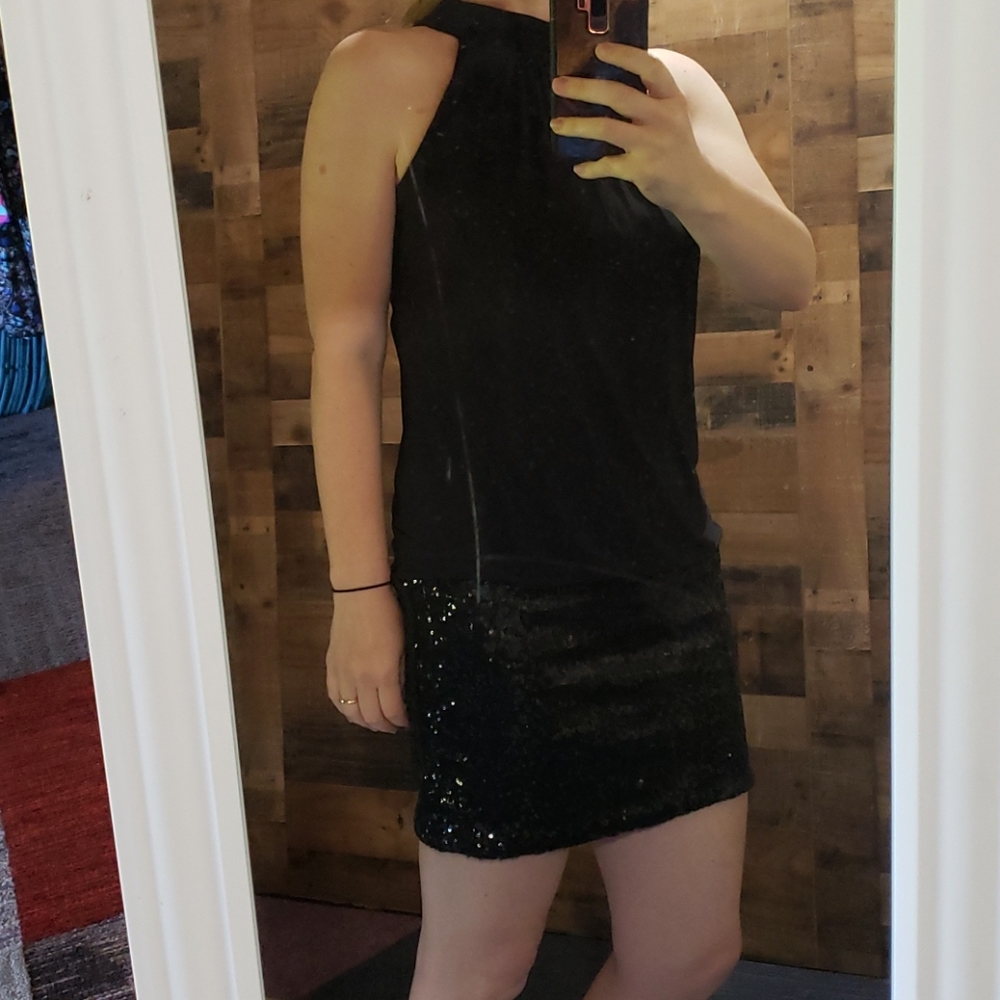 Halter sequin bottom one piece mini dress